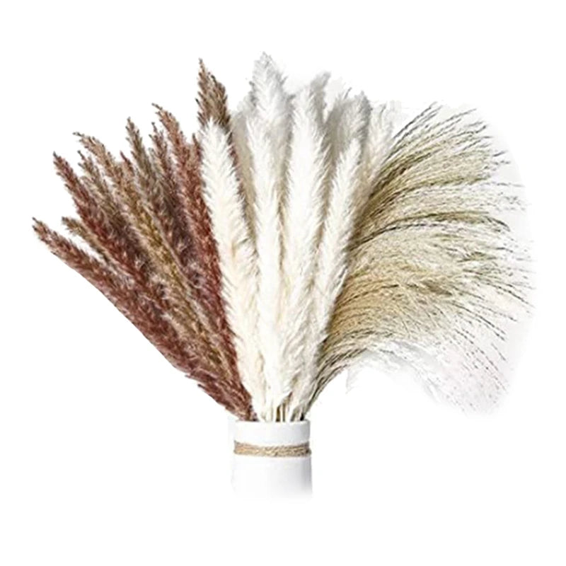 60Pcs Natural Dried Pampas Grass Bouquets - 17.5Inch Fluffy Boho Arrangement