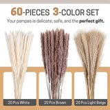 60Pcs Natural Dried Pampas Grass -17.5Inch Fluffy Bouquets Home Decor Wedding