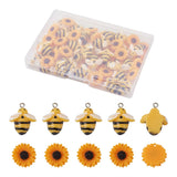 60Pcs Resin Bee Sunflower Flower Pendants Charms For Jewelry Making