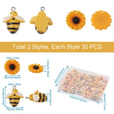 60Pcs Resin Bee Sunflower Flower Pendants Charms For Jewelry Making