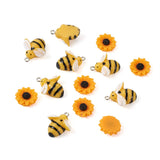 60Pcs Resin Bee Sunflower Flower Pendants Charms For Jewelry Making