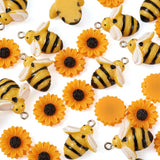 60Pcs Resin Bee Sunflower Flower Pendants Charms For Jewelry Making