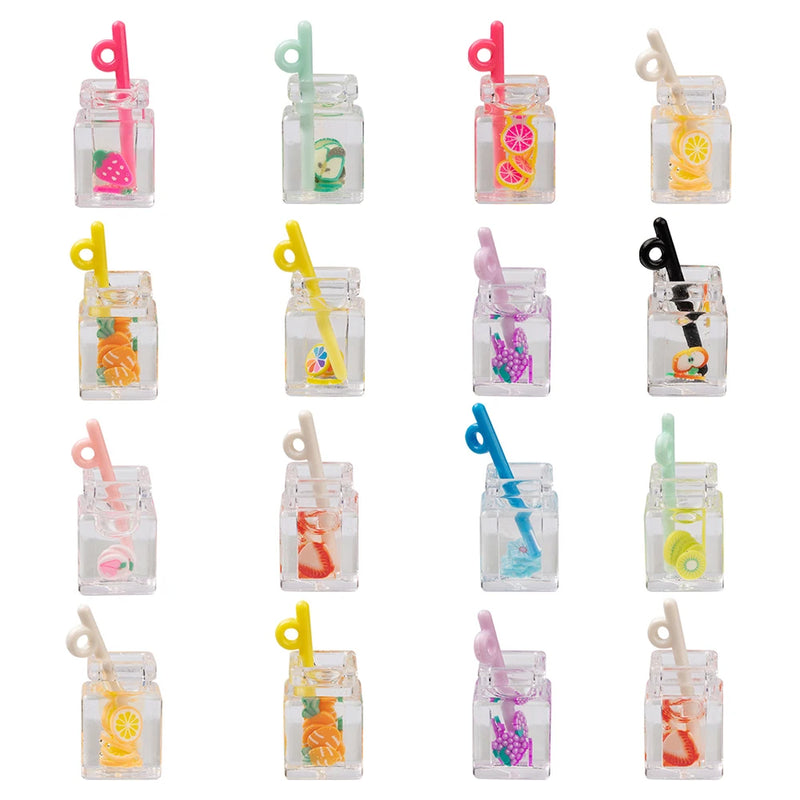 60Pcs Resin Fruit Drink Cup Bottle Charms for DIY Jewelry Crafts