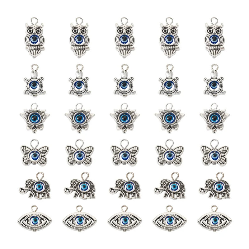60Pcs/Set Flower Eye Sea Turtle Pendant Evil Eye Tibetan Style Alloy DIY Jewelry