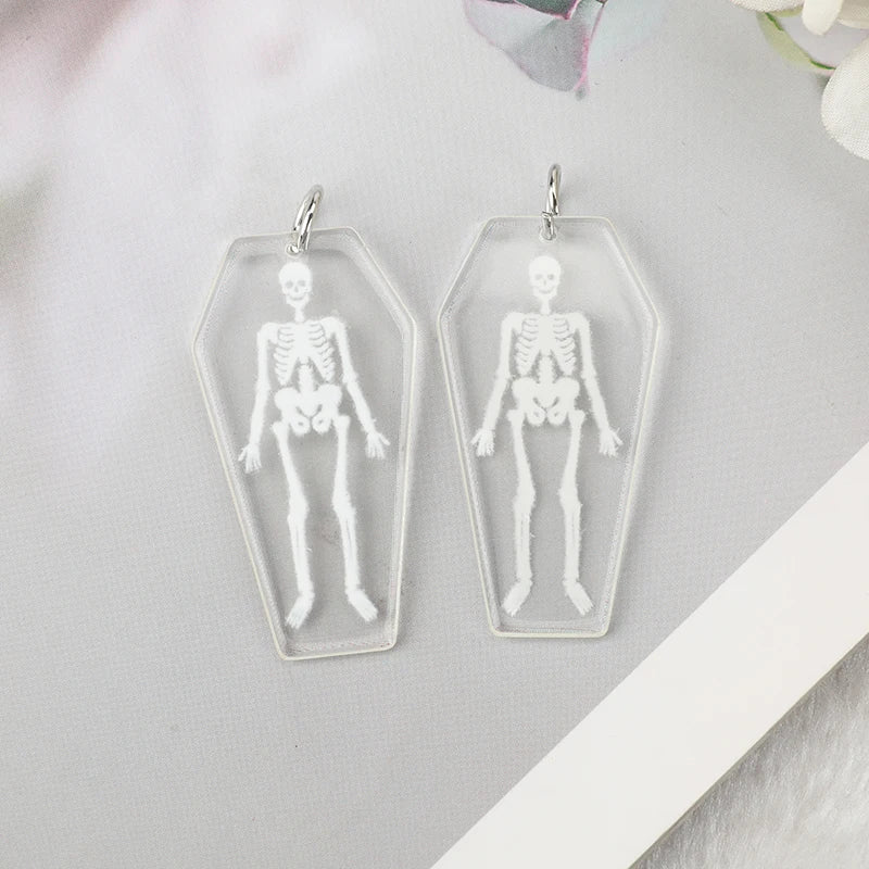 60Pcs Skull Coffin Board Halloween Charms for DIY Jewelry Making