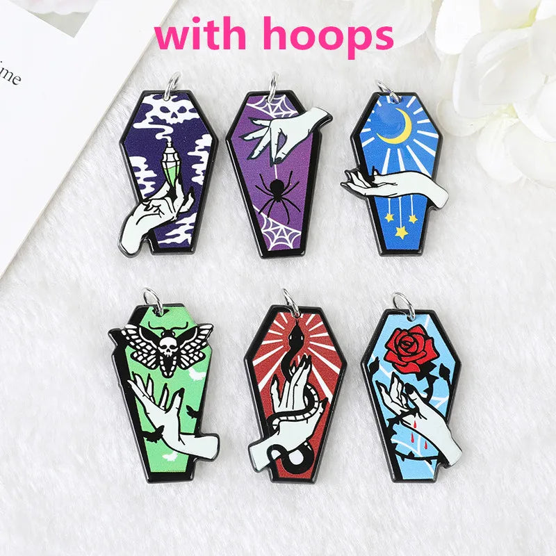 60Pcs Spooky Halloween Coffin Charms for Earring Necklace DIY Making
