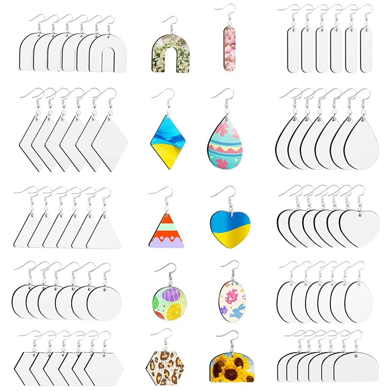 60Pcs Sublimation Blank Earrings, DIY Heat Transfer Earrings