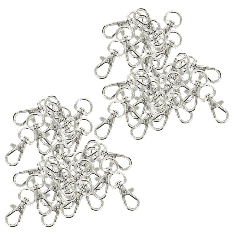 60Pcs Swivel Carabiners Keychain Silver