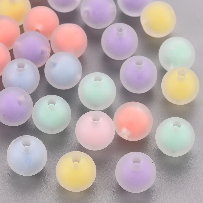 60Pcs Transparent Acrylic Beads Frosted Bead Round Mixed 11.5x11mm
