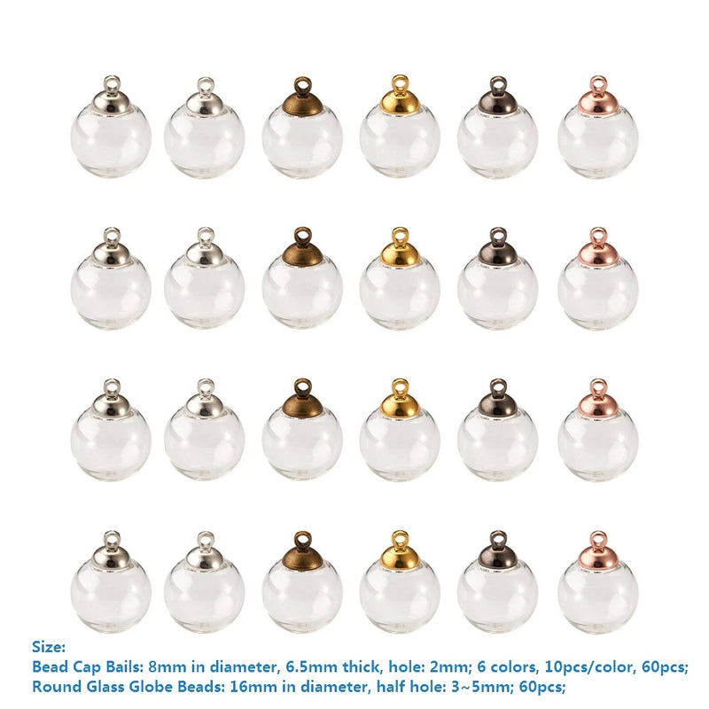 60Pcs Clear Glass Bottle Charms Mini Empty Bottles Pendant for Jewelry Making