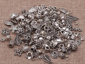 60g Tibetan Silver Metal Beads Mix Size Spacer Bead Caps Charms DIY Jewelry
