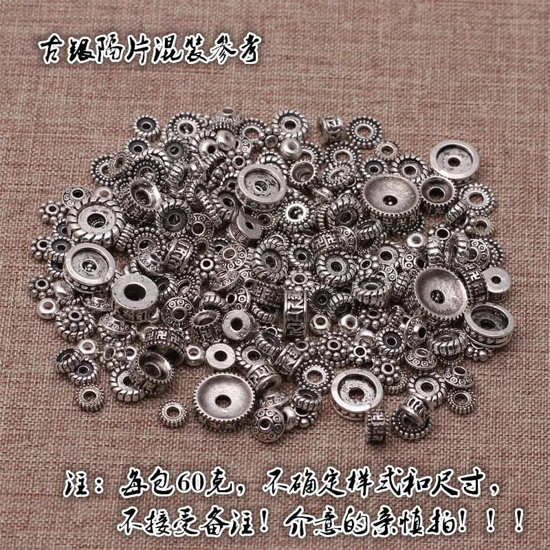 60g Tibetan Silver Metal Beads Mix Size Spacer Bead Caps Charms DIY Jewelry