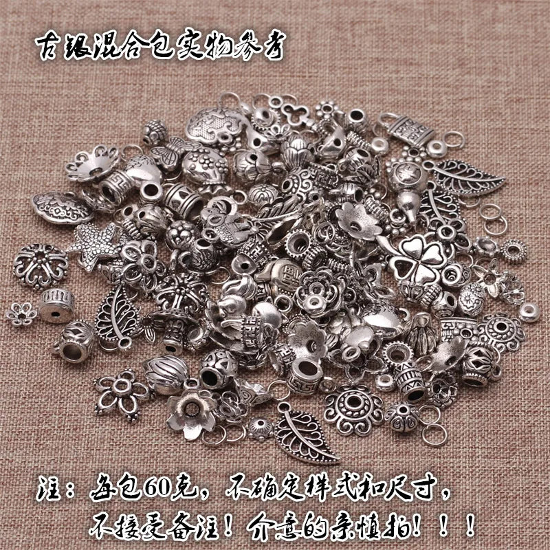 60g Tibetan Silver Metal Beads Mix Size Spacer Bead Caps Charms DIY Jewelry
