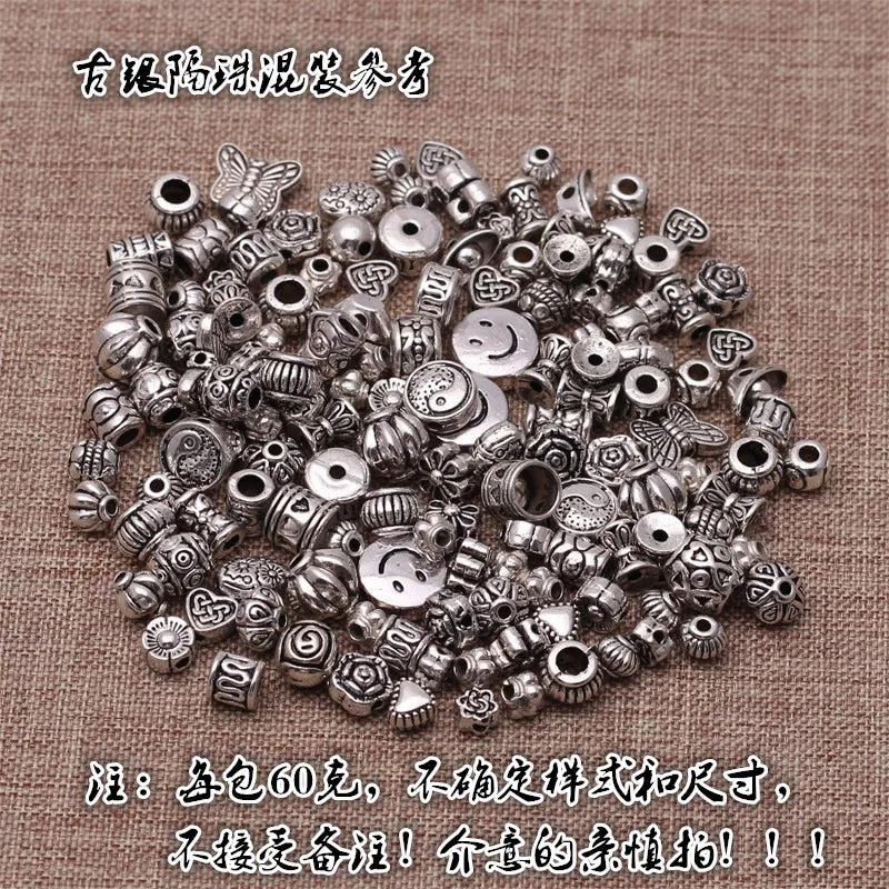 60g Tibetan Silver Metal Beads Mix Size Spacer Bead Caps Charms DIY Jewelry