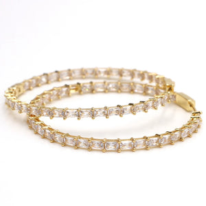 Bling Princess Cut Baguette Hoop Earrings Rhinestone Zirconia Charm Earrings