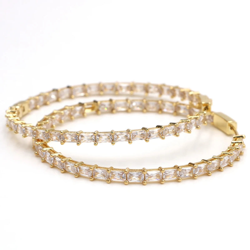 Bling Princess Cut Baguette Hoop Earrings Rhinestone Zirconia Charm Earrings