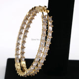 Bling Princess Cut Baguette Hoop Earrings Rhinestone Zirconia Charm Earrings