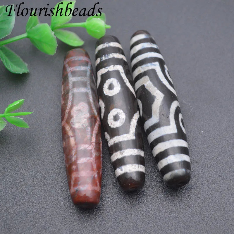 60mm Oval Natural Stone Tibetan DZI Bead Retro Agate Bead DIY Jewelry 1pc