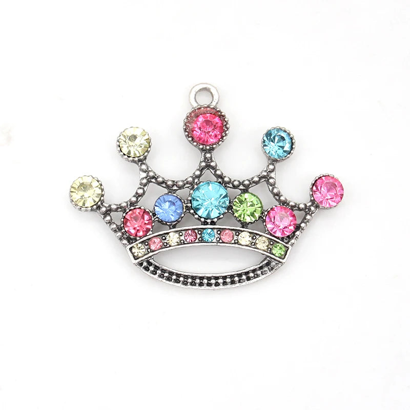 60mm Pink Rhinestone Crown Pendant - Sparkling Statement Jewelry