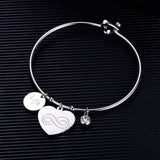 Stainless Steel Love Heart Crystal Charm Bracelet & Bangle For Women
