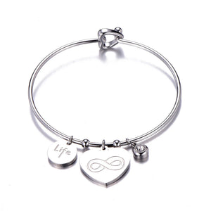 Stainless Steel Love Heart Crystal Charm Bracelet & Bangle For Women
