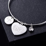 Stainless Steel Love Heart Crystal Charm Bracelet & Bangle For Women