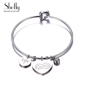 Stainless Steel Love Heart Crystal Charm Bracelet & Bangle For Women
