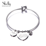 Stainless Steel Love Heart Crystal Charm Bracelet & Bangle For Women