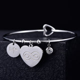 Stainless Steel Love Heart Crystal Charm Bracelet & Bangle For Women