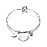 Stainless Steel Love Heart Crystal Charm Bracelet & Bangle For Women
