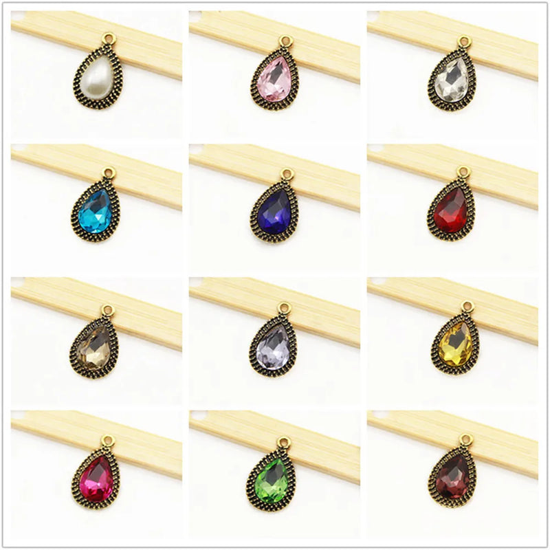 60pcs Water Drop Pendants DIY Jewelry Findings Crystal Rhinestone Charms