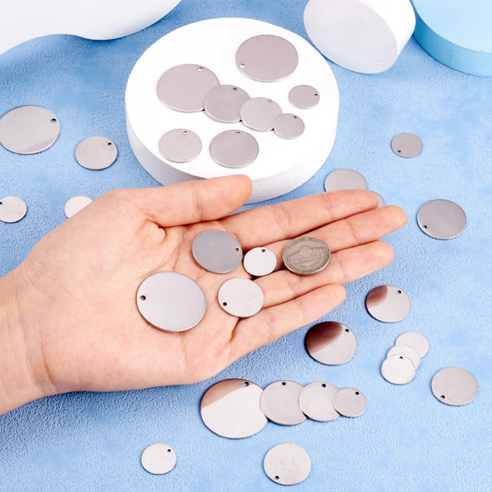 60pcs Stainless Steel Charms Blank Pendants for Necklaces DIY Jewelry Making