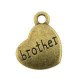 60pcs 15x18mm Family Brother Heart Charm Antique Silver/Bronze