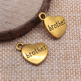 60pcs 15x18mm Family Brother Heart Charm Antique Silver/Bronze