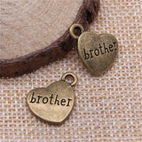 60pcs 15x18mm Family Brother Heart Charm Antique Silver/Bronze