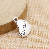 60pcs 15x18mm Family Brother Heart Charm Antique Silver/Bronze
