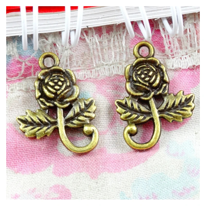 60pcs Vintage Bronze Rose Flower Charms Pendant DIY Jewelry Making
