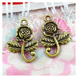 60pcs Vintage Bronze Rose Flower Charms Pendant DIY Jewelry Making