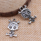 60pcs Double Sided Girl Charm 24x13mm Antique Silver Bronze DIY Jewelry Making