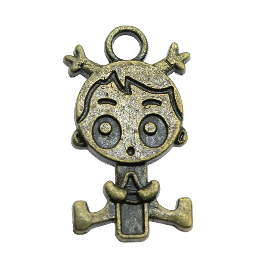 60pcs Double Sided Girl Charm 24x13mm Antique Silver Bronze DIY Jewelry Making