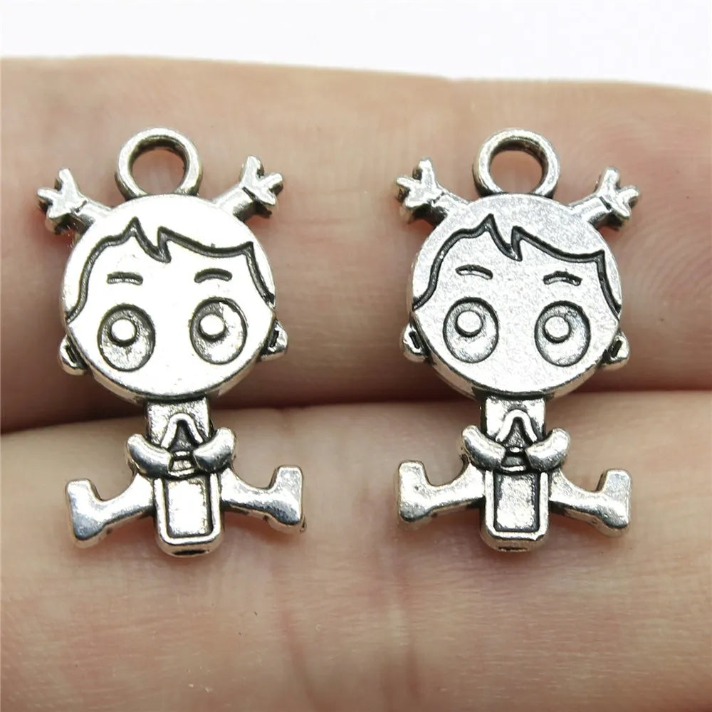 60pcs Double Sided Girl Charm 24x13mm Antique Silver Bronze DIY Jewelry Making
