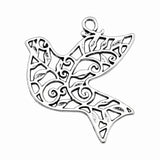 60pcs Antique Silver Bronze Bird Hollow Pendants 36x32mm