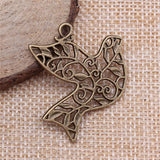 60pcs Antique Silver Bronze Bird Hollow Pendants 36x32mm