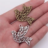 60pcs Antique Silver Bronze Bird Hollow Pendants 36x32mm