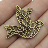 60pcs Antique Silver Bronze Bird Hollow Pendants 36x32mm