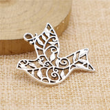 60pcs Antique Silver Bronze Bird Hollow Pendants 36x32mm