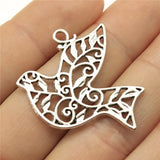 60pcs Antique Silver Bronze Bird Hollow Pendants 36x32mm