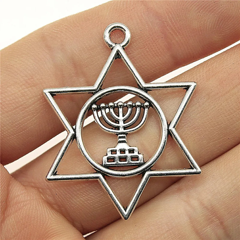 60pcs Menorah Star Of David Charms 39x32mm Antique Silver Jewish Jewelry