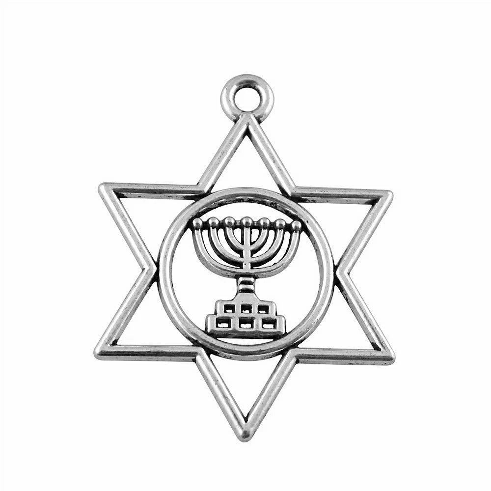60pcs Menorah Star Of David Charms 39x32mm Antique Silver Jewish Jewelry