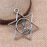60pcs Menorah Star Of David Charms 39x32mm Antique Silver Jewish Jewelry